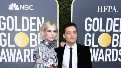 Lucy Boynton and Rami Malek, wearing Saint Laurent, arrive at the 77th annual Golden Globe Awards at the Beverly Hilton Hotel on January 5, 2020. AFP