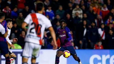 Barcelona's Ousmane Dembele scores a goal. AFP