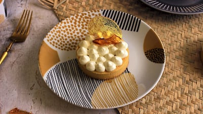 A labneh honey tart, inspired by Khan's childhood in Saudi Arabia