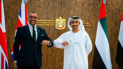 Sheikh Abdullah bin Zayed, Minister of Foreign Affairs and International Co-operation, held talks with James Cleverly, the UK's Minister for Middle East and North Africa, in Abu Dhabi. Courtesy: Wam