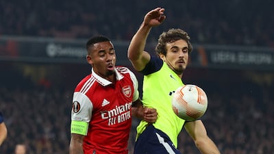 Arsenal's Gabriel Jesus battles for the ball with Lindrit Kamberi of FC Zurich. Reuters