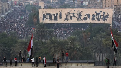 Iraqi demonstrators gather at Tahrir Square in Baghdad during anti-government demonstrations in October, 2019. AFP