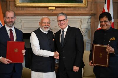 Narendra Modi, India's prime minister and Keir Starmer, UK prime minister. Chris J. Ratcliffe / Bloomberg