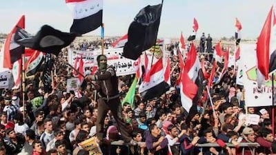Protesters chant slogans against Iraq's Shiite-led government during a demonstration in Fallujah, 65 kilometres west of Baghdad.
