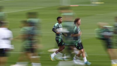 Real Madrid attacker Rodrygo during training. EPA