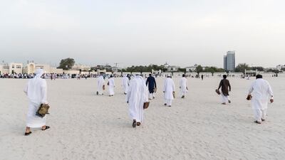 Morning prayers at the Bur Dubai Eid Musallah, or prayer ground.