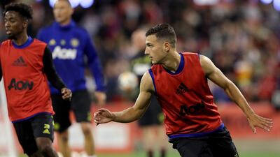 Manchester United defender Diogo Dalot during a training session. EPA