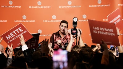 Mette Frederiksen at an election night event at the Parliament in Copenhagen. Bloomberg