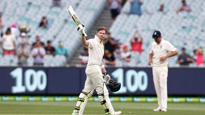 Steve Smith celebrates hitting his century for Australia in the fourth Ashes Test against England. George Salpigtidis / EPA
