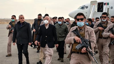 Afghan President Ashraf Ghani arrives with a government delegation during a visit in Herat province on January 21, 2021. AFP