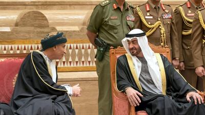 Sheikh Mohamed bin Zayed offers condolences to Sayyid Fahd bin Mahmoud, Deputy Prime Minster of Oman at Al Alam Palace. Mohamed Al Hammadi / Ministry of Presidential Affairs