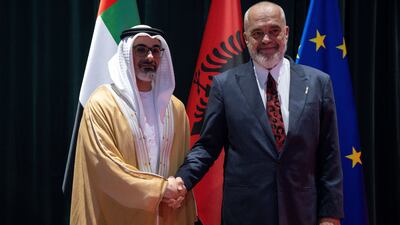 Sheikh Khaled bin Mohamed, Crown Prince of Abu Dhabi, with Edi Rama, Prime Minister of Albania