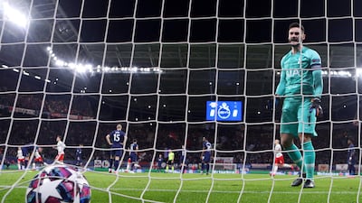 Hugo Lloris of Tottenham Hotspur after Marcel Sabitzer scored the first. Getty