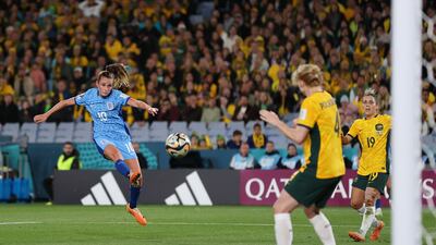 Ella Toone scores England's opening goal. Getty