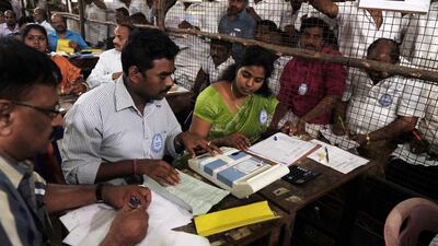 Votes are counted at an electoral centre in Chennai. Narendra Modi’s BJP had an improved showing in state elections. Arun Sankar / AFP