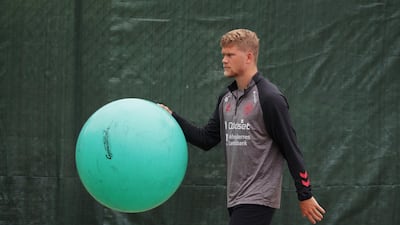 Denmark's Andreas Cornelius during training ahead of the Euro 2020 last-16 game against Wales. Reuters