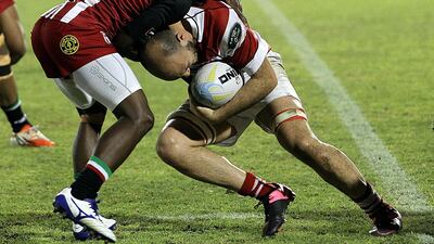 Action from UAE v Gibraltar during the international friendly match at the Dubai Sports City in Dubai. Satish Kumar for The National