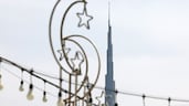Decorations in front of Burj Khalifa on first day of the Eid Al Fitr holidays in Dubai. Chris Whiteoak / The National
