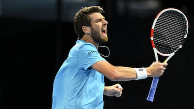Cameron Norrie celebrates beating Constant Lestienne at the Australian Open in Melbourne on January 19, 2023. EPA