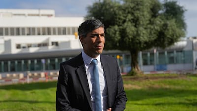 British Prime Minister Rishi Sunak at Ben Gurion Airport, near Tel Aviv. He has met several regional leaders during a trip to the Middle East. AP