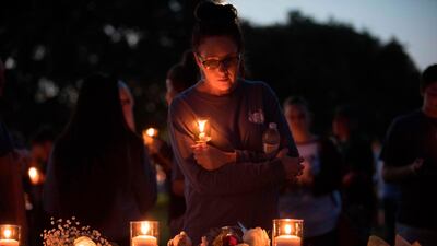 A candlelight vigil in Santa Fe, Texas for the victims of the mass shooting on May 18, 2018. Daniel Kramer / AFP