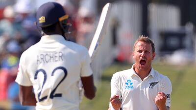 New Zealand's Neil Wagner celebrates after dismissing England batsman Jofra Archer. AFP