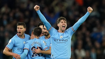 City's John Stones celebrates after scoring. PA