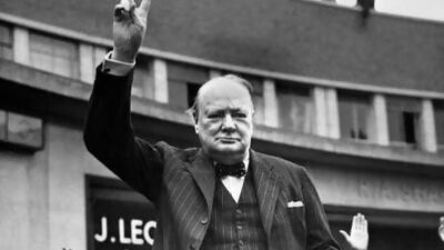 Undated picture of Sir Winston Churchill making the victory sign.