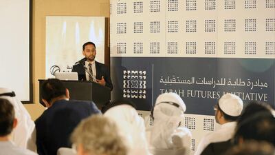 Dr Nadeem Memon, of Abu Dhabi University Knowledge Group, at the workshop, at the lecture. Courtesy Tabah Foundation