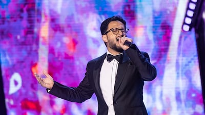 Muhammad Al-Masha'leh from Jordan performs during the finals of Munshid Al Sharjah 14. Ruel Pableo for The National