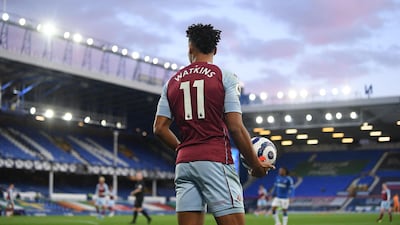 Aston Villa's English striker Ollie Watkins prepares to take a throw-in. AFP