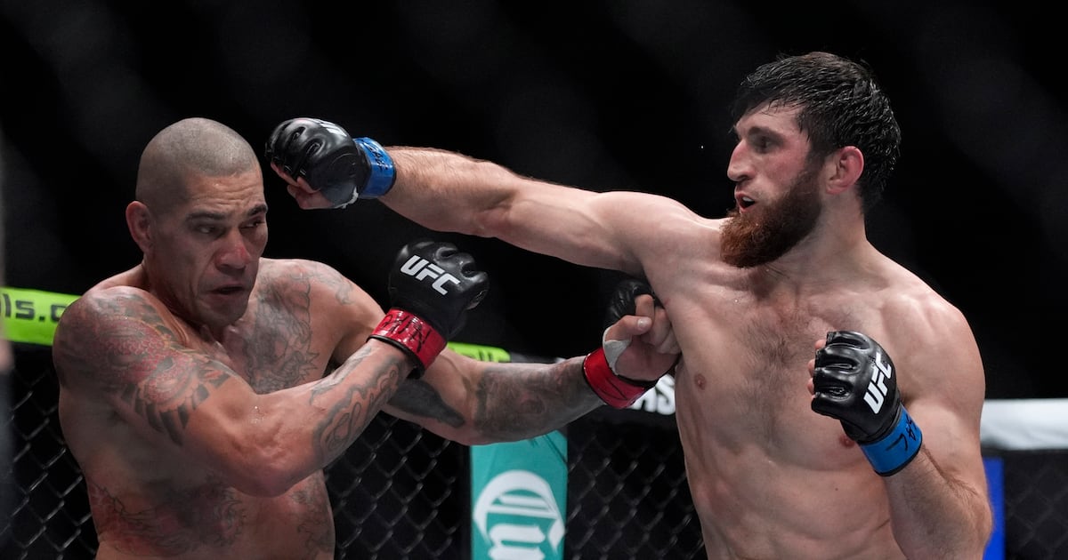Magomed Ankalaev, bên phải, trở lại lồng bát giác tại Abu Dhabi vào tối thứ Bảy. AP (Ảnh: John Locher)