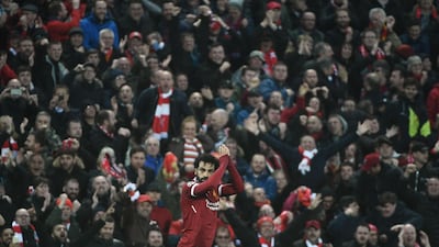 Liverpool's Mohamed Salah celebrates after scoring. Filippo Monteforte / AFP