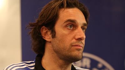 Luca Toni at the press conference announcing his move to Al Nasr