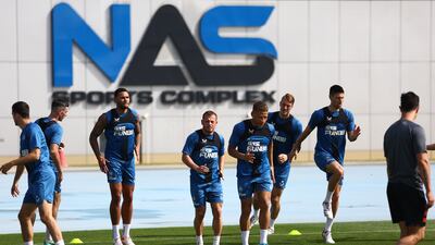 Newcastle players including Jamaal Lascelles, Ryan Fraser, Dwight Gayle, Dan Burn and Federico Fernandez training in Dubai.