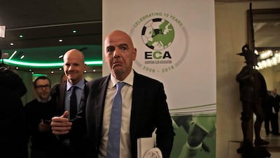 Fifa president Gianni Infantino leaves at the end of European Club Association's (ECA) general assembly. AP Photo