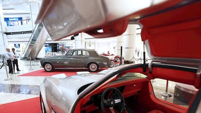 SHARJAH , UNITED ARAB EMIRATES – May 24 , 2015 : Corvette 1979 and Rolls Royce 1964 classic model on display in the ‘ Roaring Engines Like Never Before ‘ auto show held at Sahara Centre in Sharjah. Pawan Singh / The National