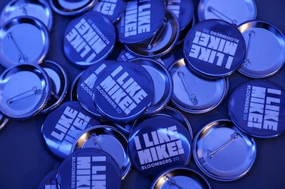 Buttons for Democratic presidential candidate Michael Bloomberg are seen at his campaign office in Brooklyn. Reuters