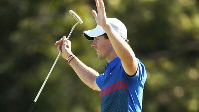 Rory McIlroy of Northern Ireland celebrates after winning the Australian Open at Royal Sydney Golf Club on Sunday. Mark Metcalfe / Getty Images