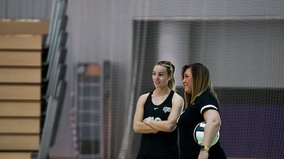 Manchester Thunder head coach Karen Greig with Natalie Metcalf.