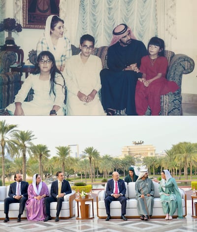 Combination photo shows Sheikh Mohammed bin Rashid, Vice President and Ruler of Dubai, with Benazir Bhutto as well as Zardari. Bakhtawar Bhutto-Zardari / Instagram