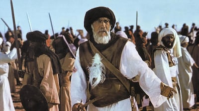 Anthony Quinn stars in the English-language version of the 1976 epic historical drama The Message, directed by Moustapha Akkad, chronicling the life of the Prophet Mohammed. Tarik Film Distributors