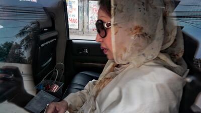 Bangladesh opposition leader and former prime minister Khaleda Zia arrives at the court in Dhaka on February 8, 2018 to hear the verdict in a corruption case against her. A M Ahad / AP Photo