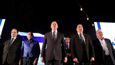 Palestinians say they do not hold out hope for change whoever wins, be it Benny Gantz, centre, a former Israeli army chief of staff, or Prime Minister Benjamin Netanyahu. EPA