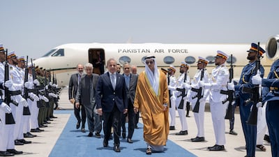 Sheikh Mansour bin Zayed, Vice President and Deputy Prime Minister, receives Mr Sharif at Al Bateen Airport
