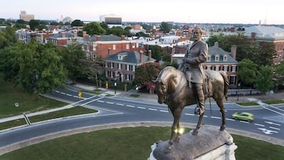 Statue of Confederate Gen Robert E Lee, since removed, in Charlottesville, Virginia. AP