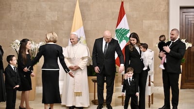 Pope Leo meets President Aoun's family. AFP