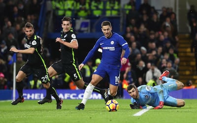 Eden Hazard, centre, has been in impressive form of late for Chelsea. Bryn Lennon / Getty Images