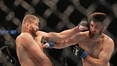 Jan Blachowicz lands a punch on Magomed Ankalaev during UFC 282 at T-Mobile Arena. USA Today