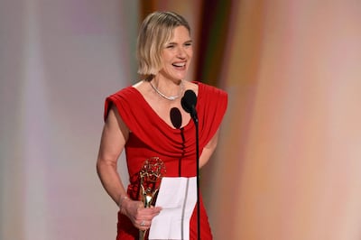 Rhea Seehorn with her Outstanding Lead Actress in a Drama Series Emmy for Pluribus. AFP